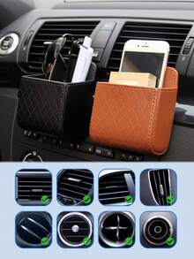 Car Air Vent Hanging Storage Organizer - Multi-Functional Vehicle-Mounted Phone Holder & Sundries Bag, Universal Auto Interior Tidying Container For Daily Essentials - A - View 2
