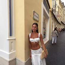 White Lace Set Short Tube Top High Waist Long Skirt Two-Piece Set Vacation Style Sexy Beach Dress - 白色 - 查看 2