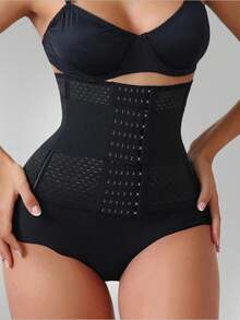 女士塑身紧身裤、腹部塑形上衣、运动腰部支撑带 - 黑色 - 查看 5