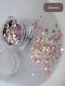 2 Boxes Champagne Pink Glitter Nail Art Sequins Mix, Asymmetrical Shiny Rhinestone Decorations - Essential DIY Tools For Creating Delicate Lady-Like Nails, Nail Art Accessories, Versatile Nail Decorations For Daily Use - Multicolor - View 4