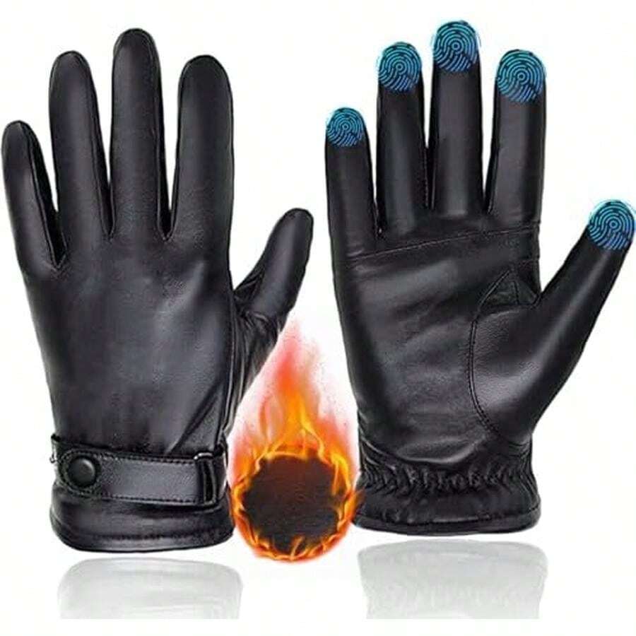 FANBOLD Guantes para Frio,Guantes Invierno con Pantalla Táctil,Guantes Térmicos de Punto con Interior de Forro Polar,Guantes de Tejidos para Hombre y Mujer Antiderrapantes - guantes de cuero negros - Ver 1