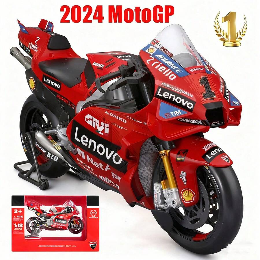 Maisto Mô hình xe máy Ducati Desmosedici GP 2024 tỷ lệ 1/18 - Số 1 Francesco Bagnaia và Ducati GP23  2024 #93 Marc Márquez, mô hình xe máy đúc kim loại, đồ chơi sưu tập xe thực tế, quà Giáng sinh/sinh nhật cho nam giới. - GP24-#1 - Xem 1