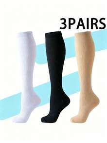1/3/4/6/8 Pairs, Available In Black, Beige, White, Blue, Gray, Unisex Copper Ion Compression Socks For Running, Cycling, Nursing, Suitable For Sports, Autumn - Multicolor - View 1
