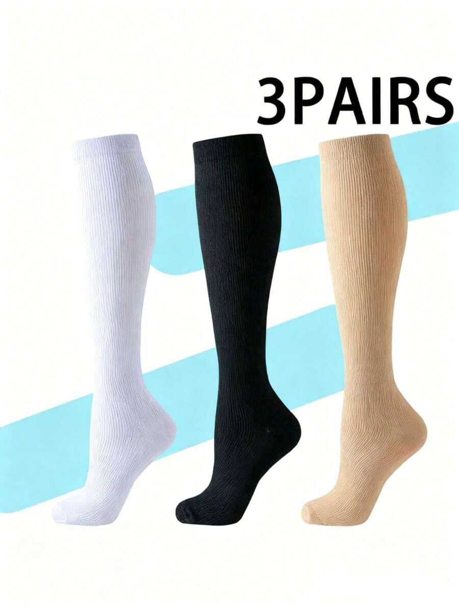 1/3/4/6/8 Pairs, Available In Black, Beige, White, Blue, Gray, Unisex Copper Ion Compression Socks For Running, Cycling, Nursing, Suitable For Sports, Autumn - Multicolor - View 1