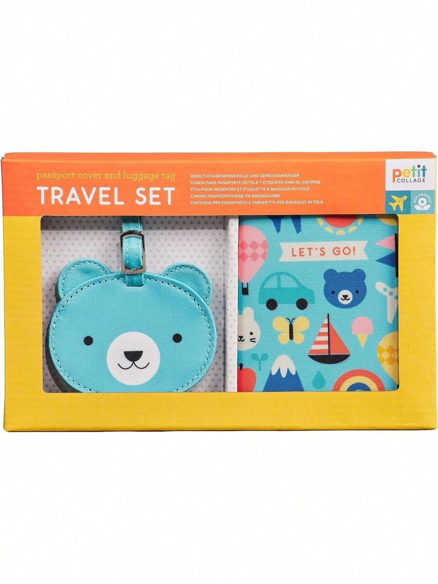 - Etiqueta de equipaje y soporte para pasaporte para niños, color azul - Juego de viaje para bebé incluye una etiqueta de equipaje de oso y una funda de pasaporte para niños de tamaño,37410987 - Multicolor - Ver 1