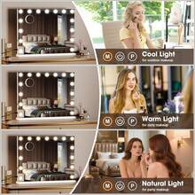 GCCSJ Vanity Mirror With LightsVanity Mirror With Lights And Bluetooth, 23"X18" Mirror For Desk/Wall-Mount, 3 Color Modes Light Up Mirror With 15 LED Bulbs USB Charging Port And 10X MagnificationNew And Stylish, Beauty Essential - 白色 - 查看 7