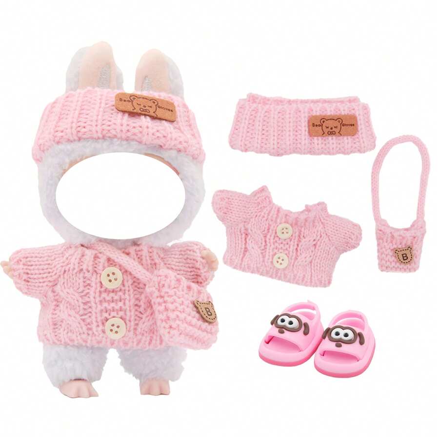 4pcs Set: Sweater Headband, Yarn Bag, Big Eye Sandals, For Labubu, Holiday & Birthday Gift (Excluding Plush Doll) - Multicolor - View 1