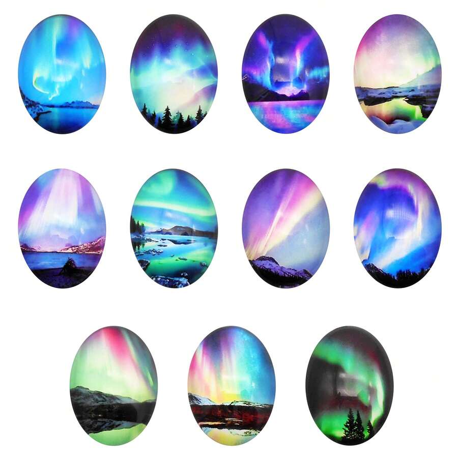 30pcs Mixed Night Sky Pattern Oval Cabochon Gems, Glass Stones, Aurora Gemstones, Jewelry Accessories Suitable For Bracelets, Rings, Pendants And Keychains - Mixed Pattern - View 1
