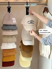 1 Set 8 Clip Baseball Cap Organizer - Grey And Black Wall Mount/Closet Hanging Cap Holder, Holds 8 Hats, Durable High-Quality Clamp Cap Storage Solution, Wardrobe Accessory And Practical Decor For Cap Collectors And Fashion Enthusiasts - Multicolor - View 8