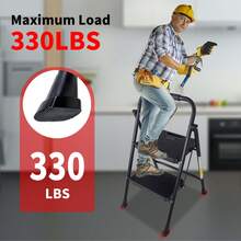 2 Step Ladder, Portable Folding Step Stool With Wide Anti-Slip Plastic Pedal, Sturdy Steel Ladder, Convenient Handrail, Lightweight, Black Steel Step Stool - 兩步 - 查看 5