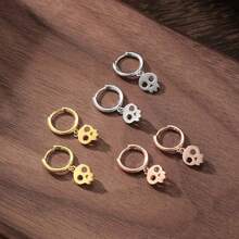 极简主义新款男女通用幽灵头耳环，复古骷髅吊坠耳环，哥特朋克摇滚派对配饰礼品 - 銀色 - 查看 3