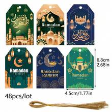 48pcs Moon Festival Party Decoration Hanging Tags, Party Atmosphere Props Star Castle Hanging Tags, Holiday Party Gift Packaging Labels Cards, Gift Decoration Supplies, Hanging Decor - Multicolor - View 2