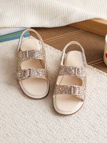 1双女童时尚百搭亮片厚底平底凉鞋