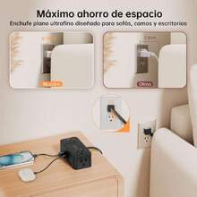 Regleta Multicontacto con 4 Multiple Enchufes, Multicontacto Escritorio con Extensión Plana, 1.98M Extension Electrica con 3 USB(1 USB C) para Hogar, Oficina, Cruceros, Negro,37440979 - Negro - Ver 1