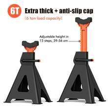 2 Heavy-Duty Steel Axle Stands (Pair) - 3T / 6T Adjustable Axle Supports With Locking Pins & Rubber Pads - Automotive Lifting Tool - A - View 10