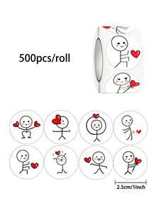 500-2000张情人节闪光红色爱心贴纸，2.5厘米心形装饰标签，情人节爱情装饰贴纸，适用于结婚纪念日派对、返校季、情人节（500张/卷）