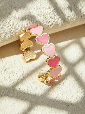 1pc New Fashionable Multicolor Ring, Oil Drop Heart Decor Finger Ring, Suitable For Women's Daily Wear