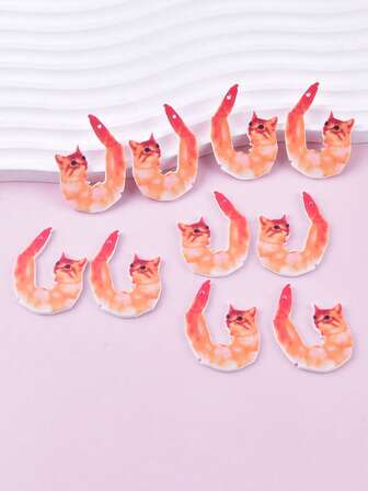 10pcs/Set Fashion Cat Shrimp Acrylic Charms Pendant For Women Earring DIY Jewelry Making