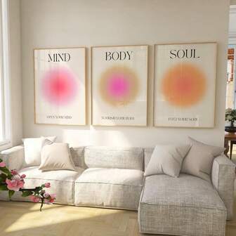 3pcs Unframed Vintage Inspirational Quote Wall Art, Positive Energy Gradient Particle Painting, Waterproof Canvas Wall Decor, Art Painting, Gift, Suitable For Bedroom, Living Room, Office, Bathroom, Home And Dorm Decoration