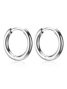 1 Pair Minimalist Style G23 Titanium Material D-Shape Hoop Earrings, 2mm Width, Unisex Piercing Jewelry, Suitable For Daily Wear - circle - View 11