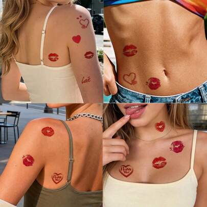 STARTTOOS Bộ 5/3/1 hình xăm tạm thời nhiều kiểu dáng, màu đỏ lãng mạn chủ đề Ngày Valentine, hình môi/trái tim/nụ hôn, họa tiết nồng nàn và trực tiếp thể hiện tình cảm Ngày Valentine, thích hợp cho vai, cổ, xương quai xanh, cổ tay để tự làm đồ trang trí hàng ngày, các bữa tiệc, lễ hội, hình xăm dán tạm thời chống thấm nước cho da.