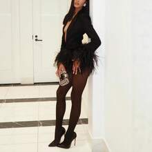 New Fashion Velvet Women's Small Blazer Ostrich Feather Top Suit Jacket For Women - 黑色 - 查看 3