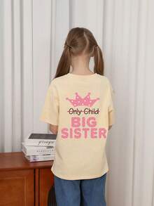 Tween Girls' Casual Funny Print Round Neck Short Sleeve T-Shirt, Summer Top - Apricot - View 2