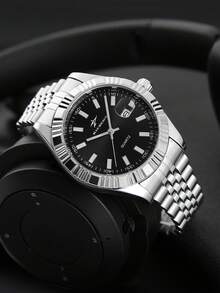 Reloj de cuarzo para hombres RICECGO, correa de acero inoxidable, estilo clásico de negocios con función de calendario, adecuado para uso diario, regalo ideal para cumpleaños y vuelta al colegio - Plateado - Ver 5
