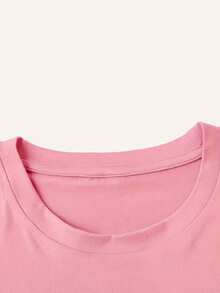 Valentine's Day Summer Tops Women's Pink Round Neck Long Sleeve T-Shirt With Lovely Heart And Bow Graphic Print Casual Regular Length Top In Medium Stretch Fabric Summer Outfits For Women Spring - Pink - View 3