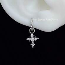 A Pair Of Sparkling Diamond Cross Earrings With Detachable Ear Buckles, Made Of Stainless Steel Material, Not Easily Faded Or Allergic, Suitable For Daily Wear, Women's Jewelry - 銀色 - 查看 1