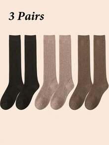 3 Pairs Men's Thick Thermal Thermal Lined Long Socks, Warm For Autumn/Winter - Multicolor - View 36