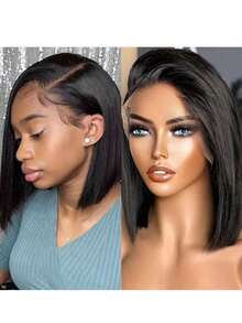 [Straight Bob Wig] 13x4 Transparent Lace Front Wigs 200% Density Straight Hair Wig - Pre-Plucked And Pre-Cutted Natural Looking Wig For Women, No Glue/Adhesive, Easy To Wear - Suitable For All Skins.Glueless Lace Front Short Wig Human Hair 200% Density - Straight Natural Color Hair With Pre-Plucked Baby Hair,No Glue Application For Women,Elegant Black Color Human Hair Wig As Beauty Gifts For Family And Friends. - SNatural - View 4