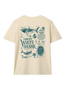 Summer Women Casual Loose Shark & Dolphin Letter Print Round Neck Camisole, Versatile Beach Vacation Style Top, Suitable For Summer Holiday - Apricot - View 2