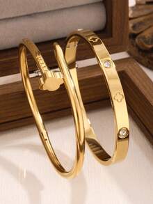 Luxury Sparkling Four-Leaf Clover Zirconia Stainless Steel Women Bracelet, Suitable For Multiple Occasions - Yellow Gold - View 7