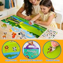 3-Pack Reusable Sticker Books For Kids Ages 3+ | High-Definition Patterns With Animal, Vehicle & Fairy Themes | No Residue, Easy To Stick On Glass/Metal/Smooth Surfaces | Travel Essentials For Car/Airplane Quiet Time Activities, Toddler Craft & Creative Play | Educational Toy To Develop Fine Motor Skills | Perfect Holiday Gifts For Christmas, Halloween & Birthday Favors For Boys & Girls - 藍色 - 查看 3