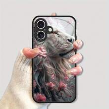 Funda de Teléfono de Diseño de Impresión de Lujo de Animal León Tigre, Adecuada para Apple  16 15 14 Pro Max Plus, Funda Protectora de Vidrio Reforzado de TPU Negra - ¡Protege tu Teléfono de Arañazos y Caídas! - Colores mixtos - Ver 10