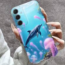 Funda de Teléfono con Patrón de Delfín y Medusa Azul Océano, Compatible con Samsung Galaxy A02, A03S, A04, A05S, A06, A13, A14, A15, A16 5G, A21S, A22, A23, A24, A25, A32, A35, A50, A52, A53, A54, A55, A73, S25 Ultra, S24 Plus, S23+, S20 FE - Cubierta Protectora Transparente a Prueba de Golpes, Regalo Perfecto para Decoraciones de Pascua, Navidad, Halloween - Multicolor - Ver 3