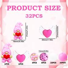 25/32颗情人节小矮人爱心系列硅胶珠套装 - 粉色小矮人爱心翅膀设计 - 多种颜色和图案 | 可爱图案 | 光滑珠子 - 非常适合DIY制作钥匙扣、项链、手链、装饰笔、珠宝和吊坠 - 情人节礼物，情侣礼物 - 情人節矮人愛心 - 查看 16