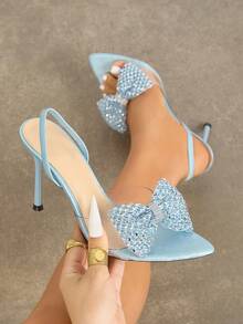 Women's Pointed Toe Stiletto High Heel Shoes, Blue, Elegant Floral Pattern, Comfortable PVC Transparent Upper, Butterfly Decor, Suitable For Party, Date, Travel, Gift - Baby Blue - View 1