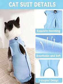 Cat Supplies, Cat Clothes, Post-Spay Recovery Wear, Weaning Clothes, Post-Surgery Anti-Licking Wear, Lightweight Breathable Spring/Summer Styles, Four-Legged Pet Apparel - Blue - View 7