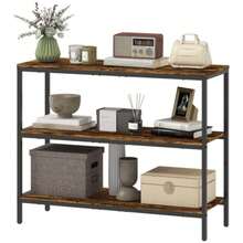 Console Table, Side Table With 3-Tier Shelf, Chipboard, Metal, Light Brown - Rust Brown - View 8