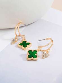 1 Đôi bông tai mặt dây chuyền hình trái tim và cỏ bốn lá thanh lịch - Thiết kế độc đáo và đơn giản dành cho nữ, phụ kiện trang sức hoàn hảo làm quà tặng ngày Valentine/phù hợp hàng ngày, thời trang và đa năng. - màu xanh lá - Xem 4