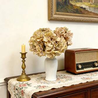 2pcs19.29-Inch Large Stem Realistic Artificial Hydrangea Flower Bouquet With Green Leaves - Perfect For Home Party Decorations, Parties, Birthday Outdoor Wedding Table Centerpieces And Halloween & Christmas Celebration Gifts