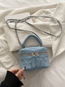 Lightweight Mini Chain Bag Quilted Handbag Bucket Bag Suitable For Young Girls, College Students And Office Workers - Dusty Blue - View 8