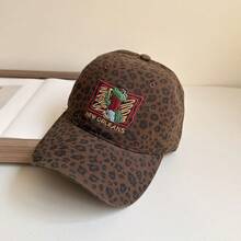 1pc Women's Baseball Cap, Leopard Print, Cartoon Letter Embroidery, New Spring/Summer Denim Cartoon Embroidered Snapback Hat, Casual Street Sun Hat - Multicolor - View 2