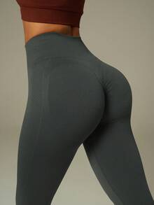 UONNOU Viral Sculpting Leggings | High Waist Tummy Control Yoga Pants - Dark Grey - View 5