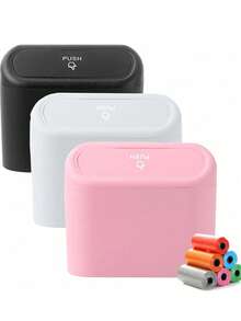 1pc Leak-Proof Mini Car Trash Can With 30pcs Garbage Bags, Convenient And Hygienic. This Car Accessory Can Be Hung On The Car Door For Storage And Organization.