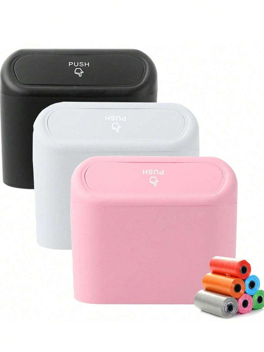 1pc Leak-Proof Mini Car Trash Can With 30pcs Garbage Bags, Convenient And Hygienic. This Car Accessory Can Be Hung On The Car Door For Storage And Organization.