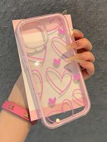 1个粉色爱心可爱情侣图案新款二合一透明全包防摔时尚手机保护壳，兼容 11 12 13 14 15 16 17 Pro Max - 粉色 - 查看 5