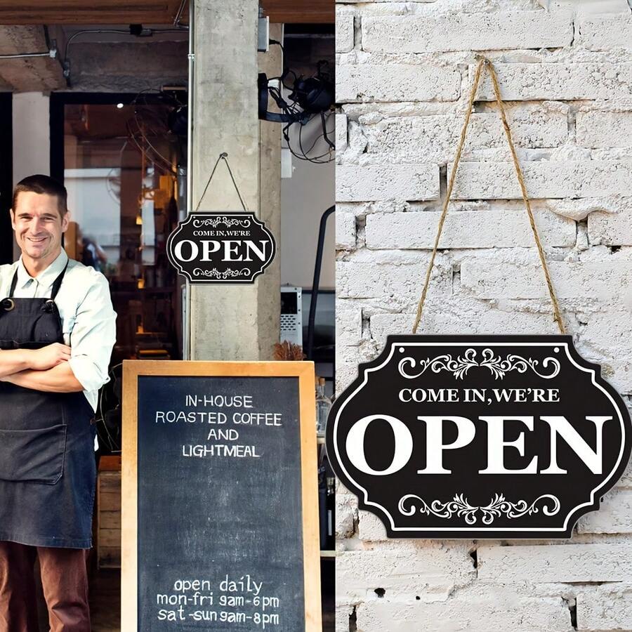 High Quality Double-Sided Printed "Open" And "Closed" Business Sign Board With Rope, Suitable For Cafes, Shops And Other Venues - Multiple Styles - View 1